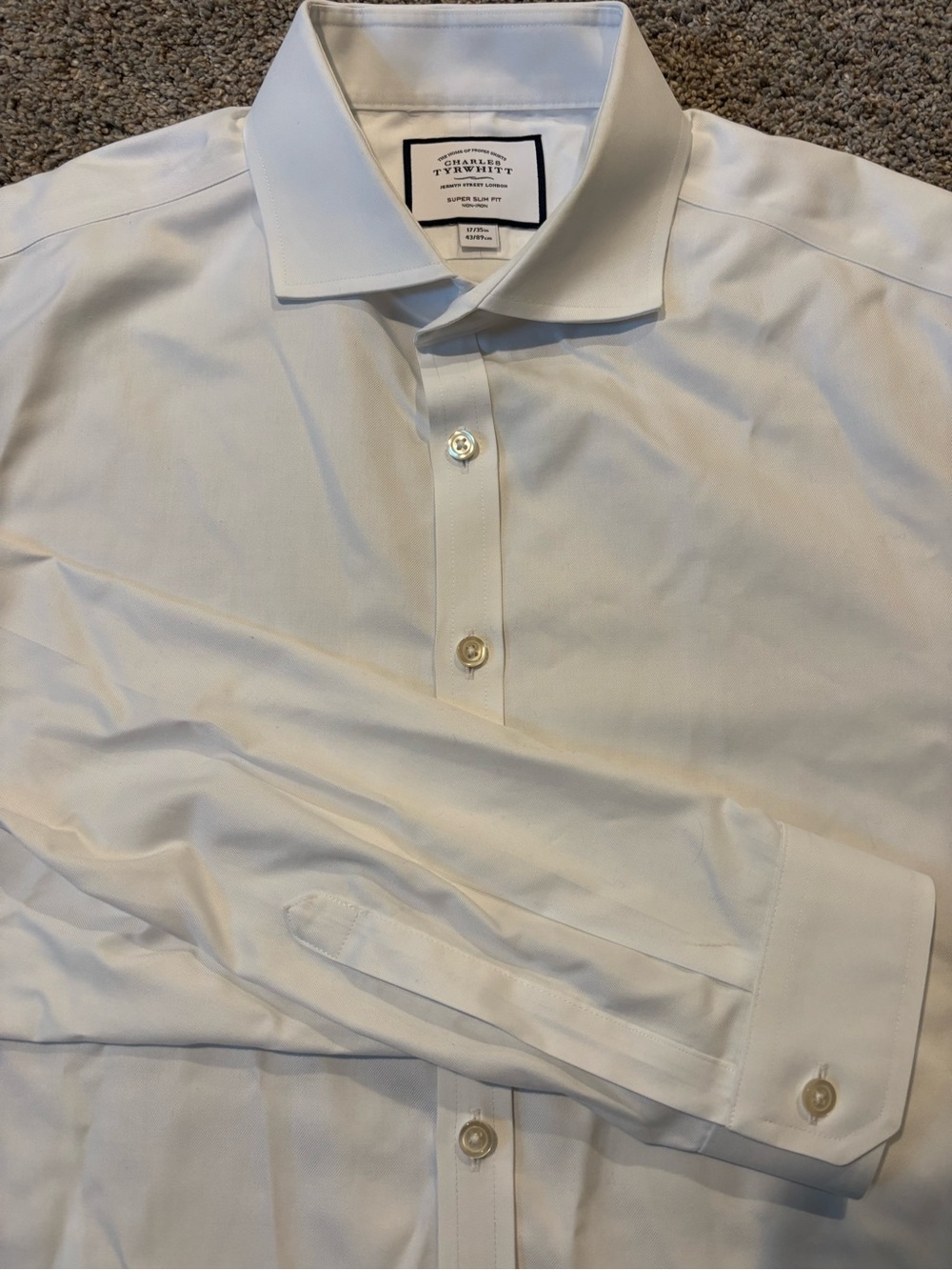 Charles Tyrwhitt Men’s Non-Iron Super Slim Fit Dress Shirt White Cotton 17/35